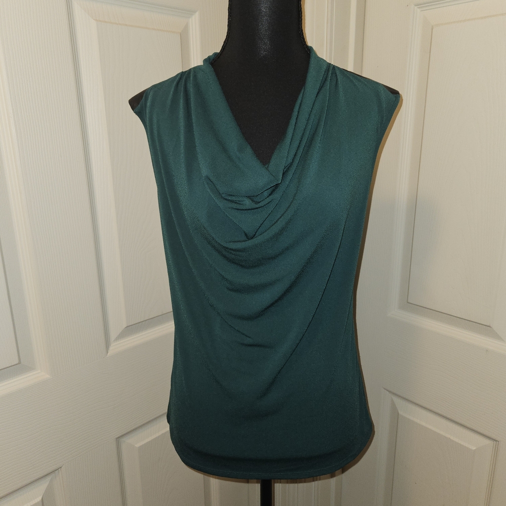Ann Taylor Green Sleeveless Blouse With Faux Leather Shoulders Size Small